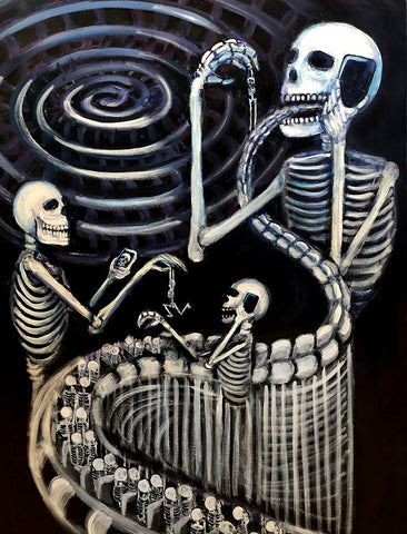 Skeleton roller coaster art